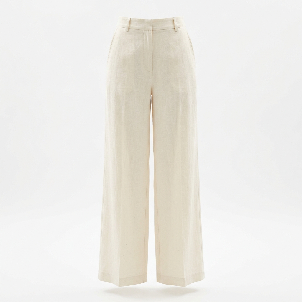 Ivory Wide-Leg Linen Trousers